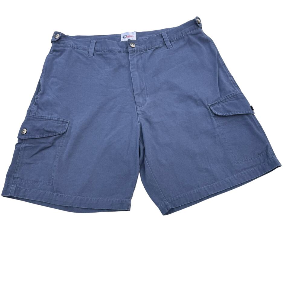 World Wide Sportsman Men's Blue Canvas Cargo Shorts, Size 38, Cotton Flat Front